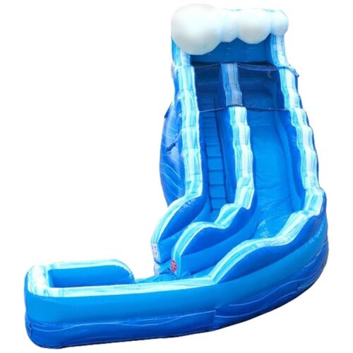 Blue Marble Wave Curved Inflatable Water Slide with Blower