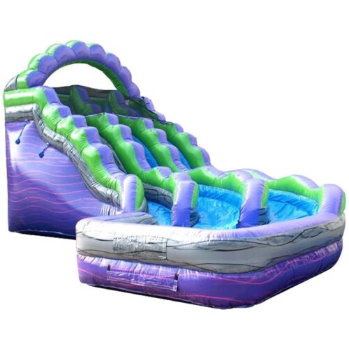 Purple Marble Double Lane Curved Inflatable Water Slide with Blower