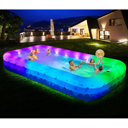 Solar-Powered Inflatable Pool with LED Lights 145" x 74" x 22" (Air Pump Not Included)
