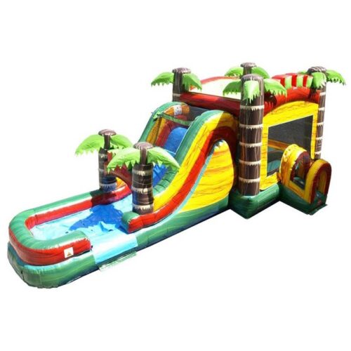 Mega Tropical Fire Marble Water Slide Bounce House Combo with Blower