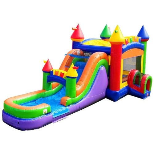 Mega Modern Rainbow Water Slide Bounce House Combo with Blower