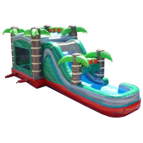 Mega Tropical Red Marble Water Slide Bounce House Combo with Blower