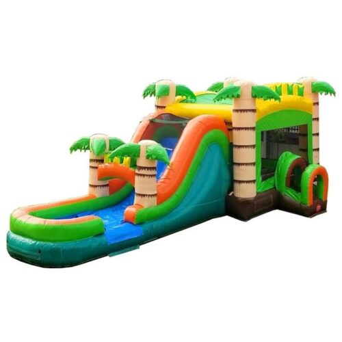Mega Tropical Purple Marble Water Slide Bounce House Combo with Blower