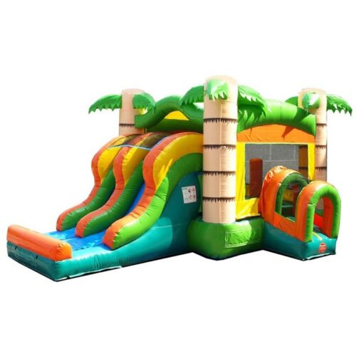 Kids Tropical Bounce House and Double Lane Slide Combo with Blower