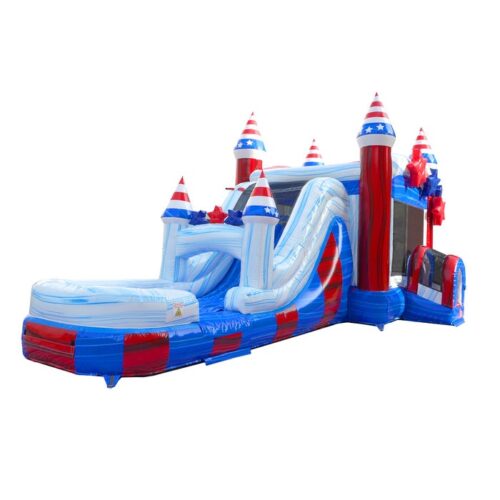 Mega Stars and Stripes Inflatable Water Slide Bounce House Combo with Blower